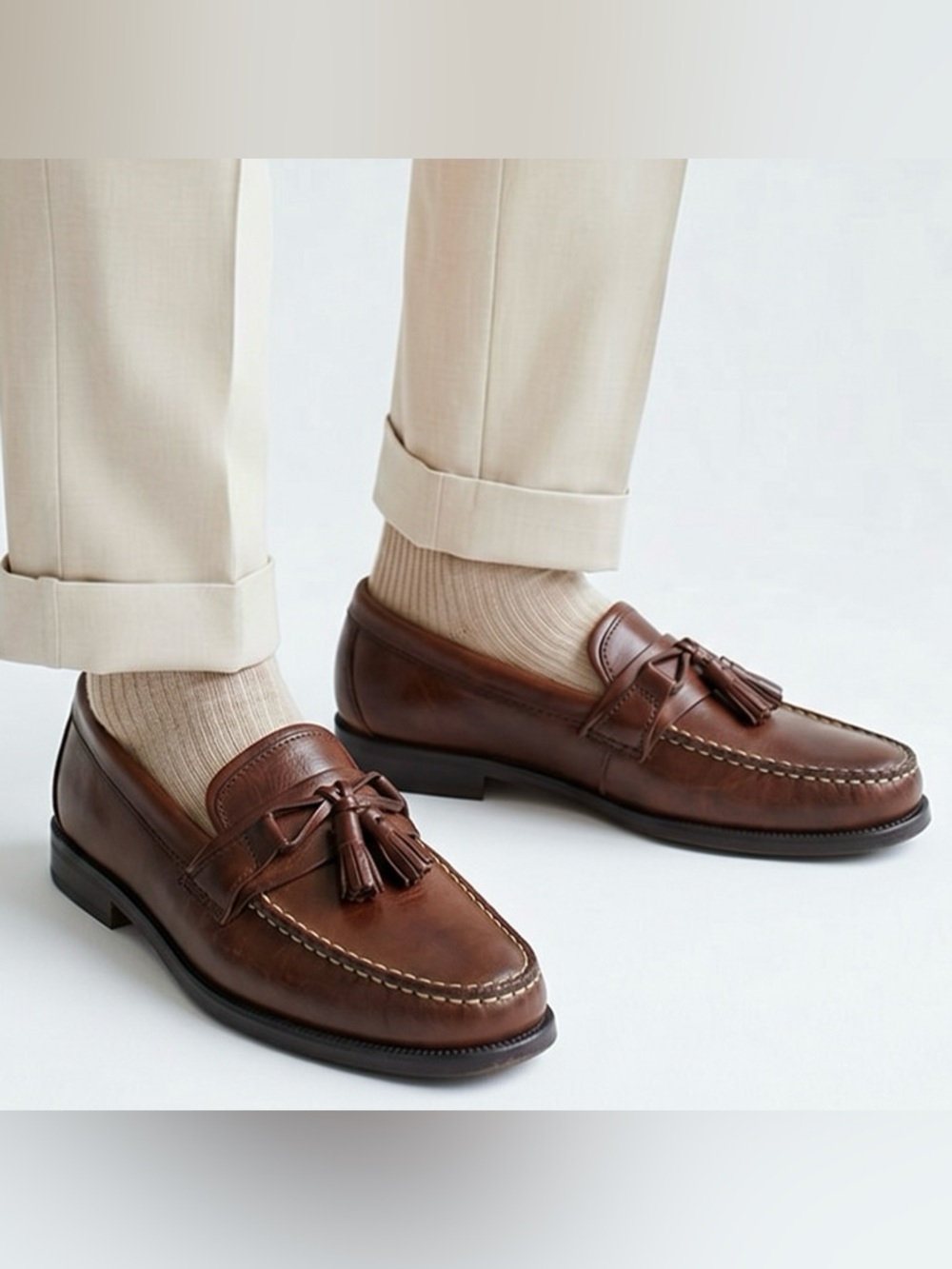 Bass Men's Adams II Slip On Brown Boat Tassel Loafer Shoes Size 8.5M Leather